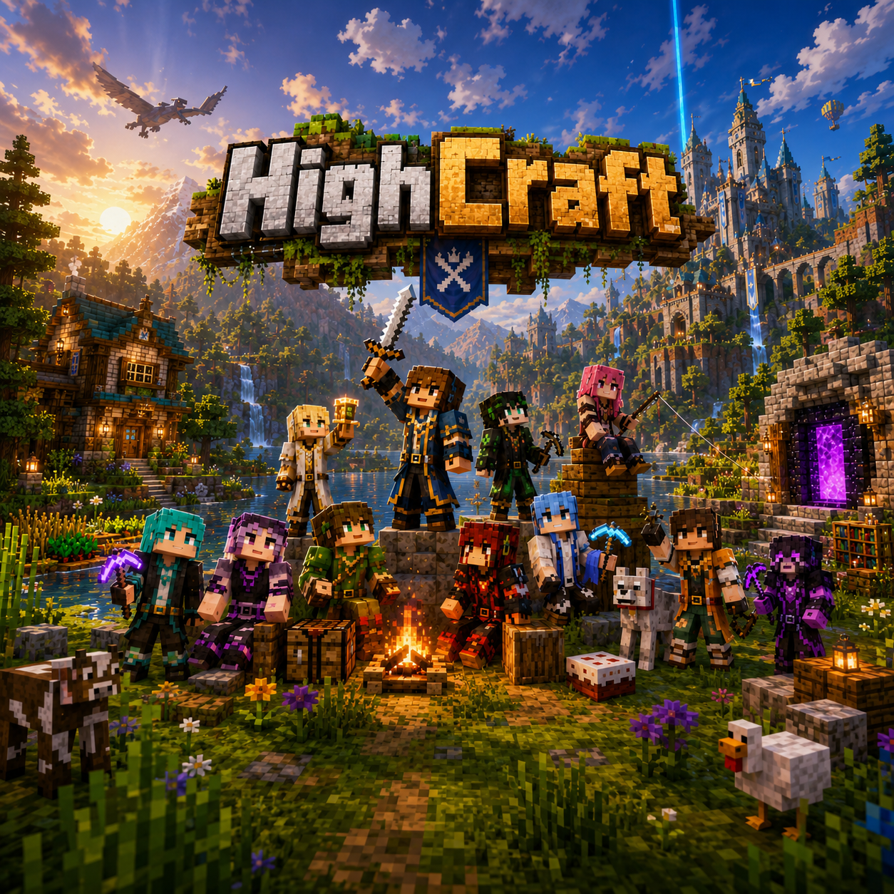 HighCraft crest and crew posed around the campfire.
