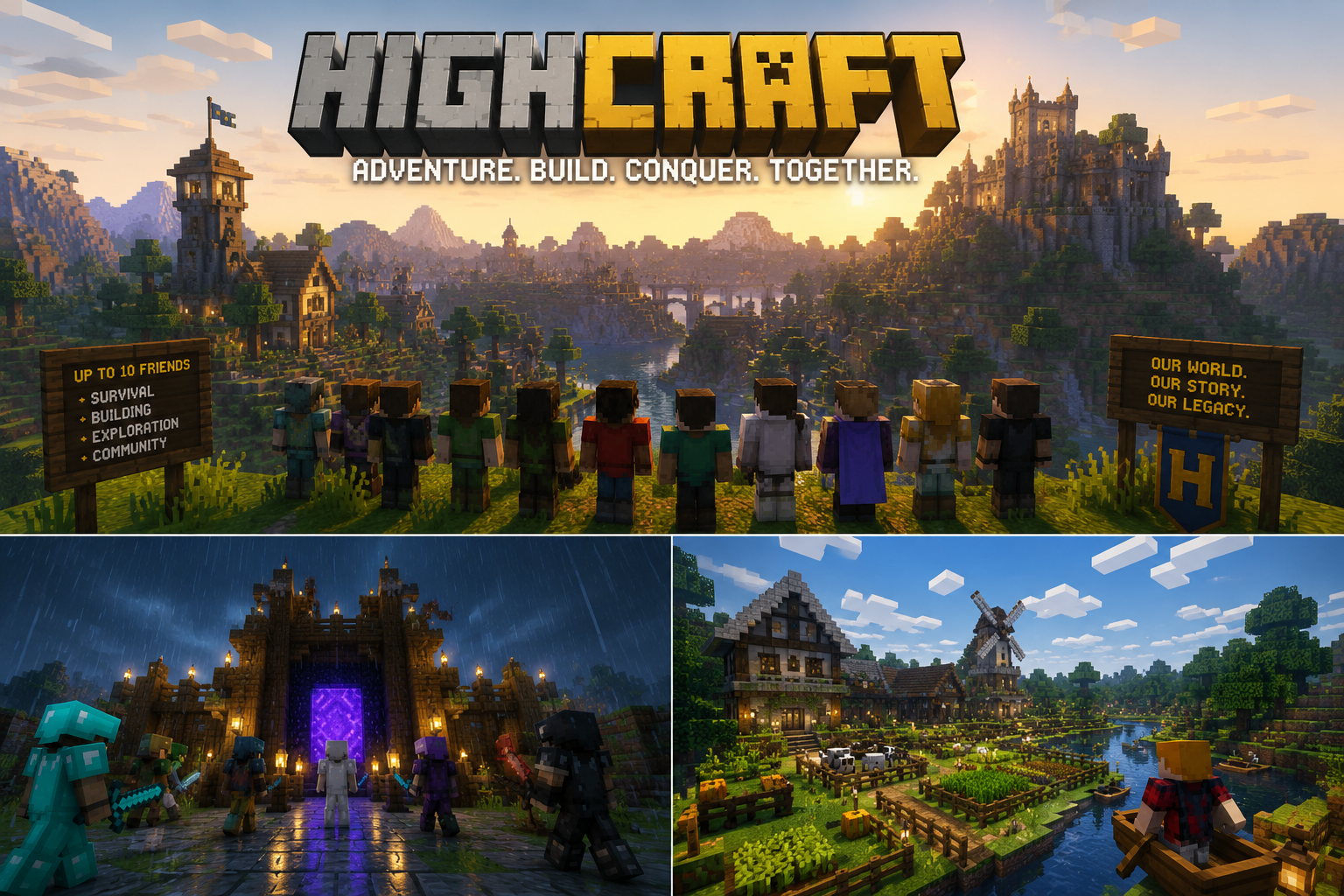HighCraft ridge lineup at sunset with wooden signs.